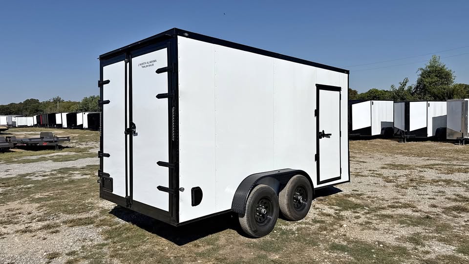 **DAMAGED** 2026 New 7x14ft White Enclosed Trailer 10K~Slant V-Nose~7ft Height~5 Yr Warranty